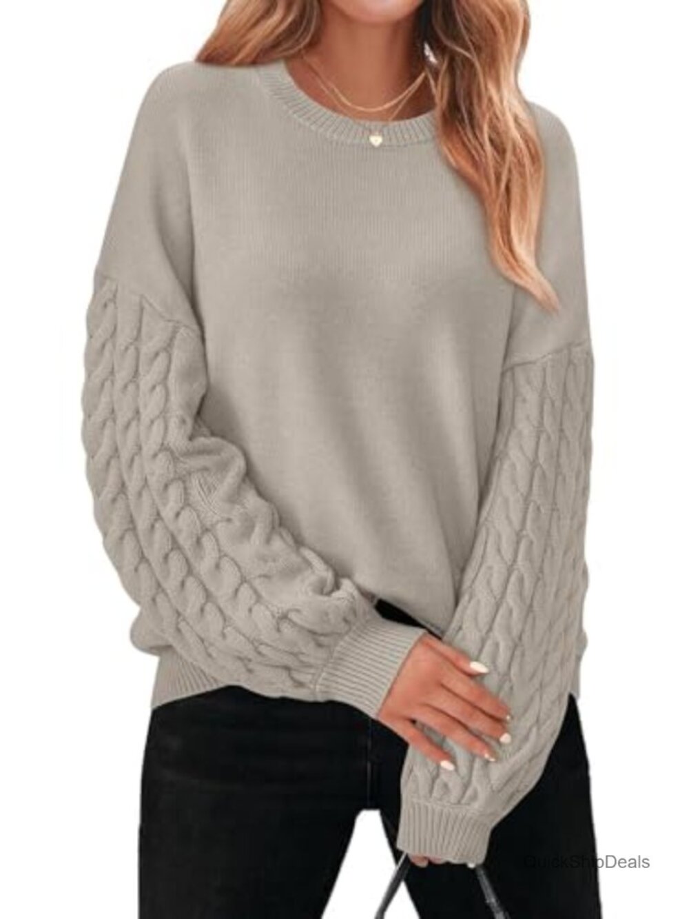 Womens Cable Knit Long Sleeve Crewneck Chunky Oversized Sweater Pullover